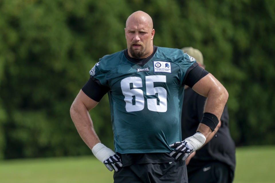 Philadelphia Eagles tackle Lane Johnson said he'll miss the rest of the season. (AP Photo/Chris Szagola, Pool)