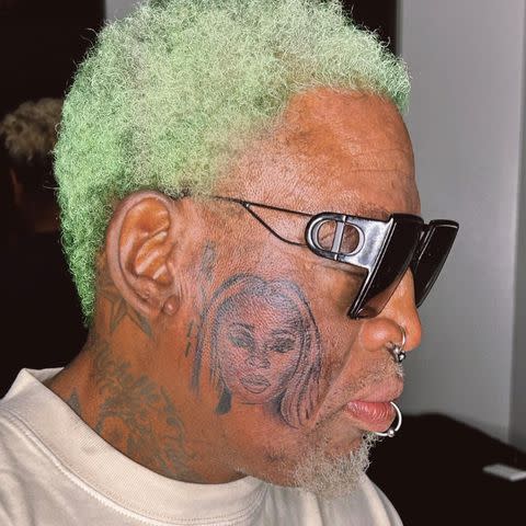 <p>Yella Yella/Instagram</p> Dennis Rodman's face tattoo of girlfriend Yella Yella.