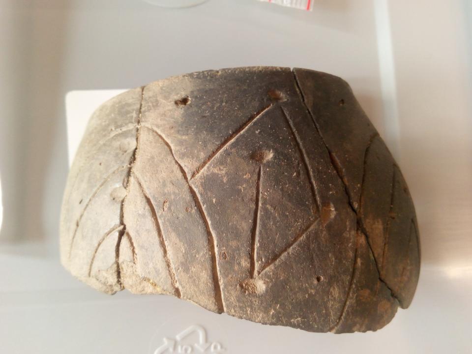 This decorative ceramic pot was used for food storage at the Ensisheim site in Alsace  (Emmanuelle Casanova/University of Bristol/PA)