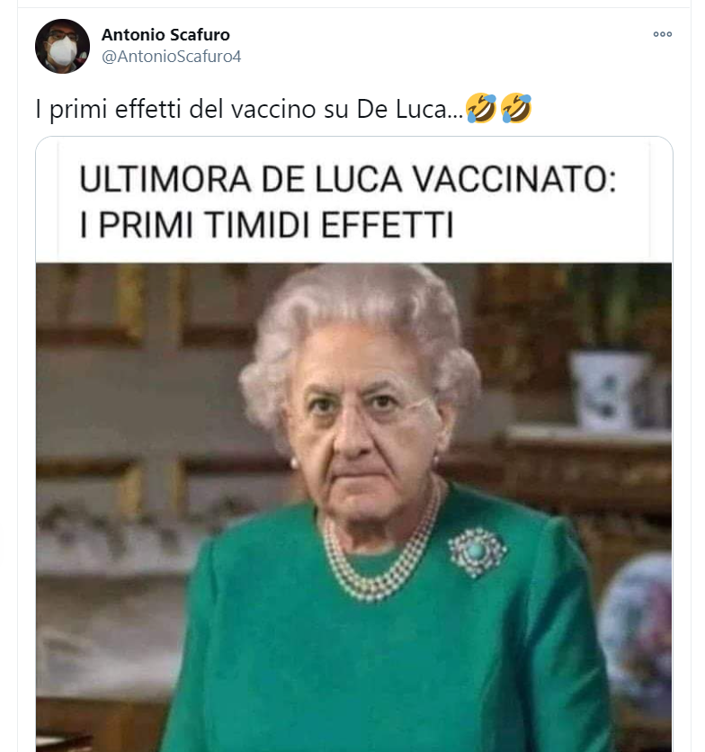 Da De Luca che si trasforma in Hulk dopo la prima somministrazione, alla foto del governatore che anziché vaccinarsi si tatua l'immagine di se stesso.