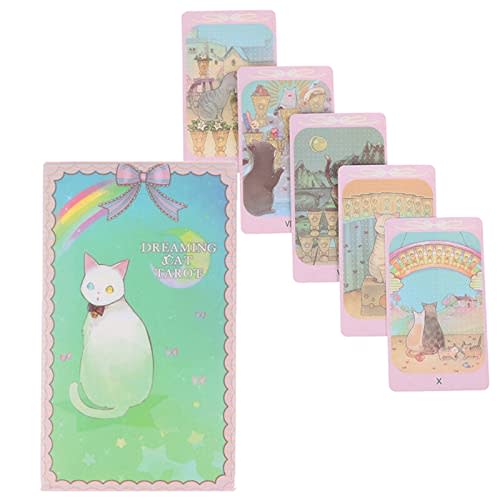 mrdiyshisha Dreaming Cat Tarot Deck, 78 Cute Tarot Cards for Beginners, Pocket Size (4.06