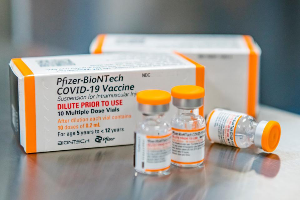 This photo provided by Pfizer shows kid-size doses of its COVID-19 vaccine in Puurs, Belgium.