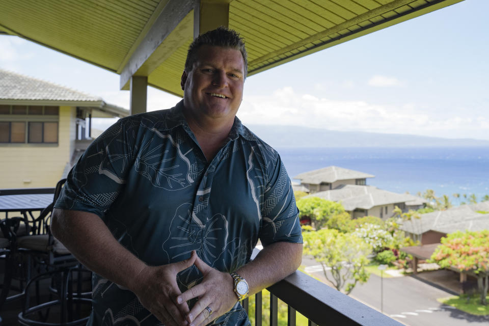 Jeremy Stice, who manages more than 40 vacation rental properties, poses for a portrait at The Ridge Villas on Monday, June 24, 2024, in Lahaina, Hawaii. The mayor of Maui County in Hawaii wants to stop owners of thousands of vacation properties from renting to visitors. Instead, he wants the units rented long-term to people who live on Maui to address a chronic housing shortage that intensified after last August’s deadly wildfire. (AP Photo/Mengshin Lin)