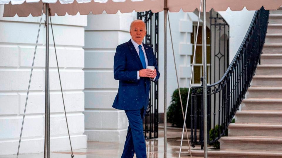 PHOTO: President Joe Biden walks out of the White House in Washington, Feb. 28, 2024, to board Marine One for a short trip to Walter Reed National Military Medical Center in Bethesda, Md. (Andrew Harnik/AP)