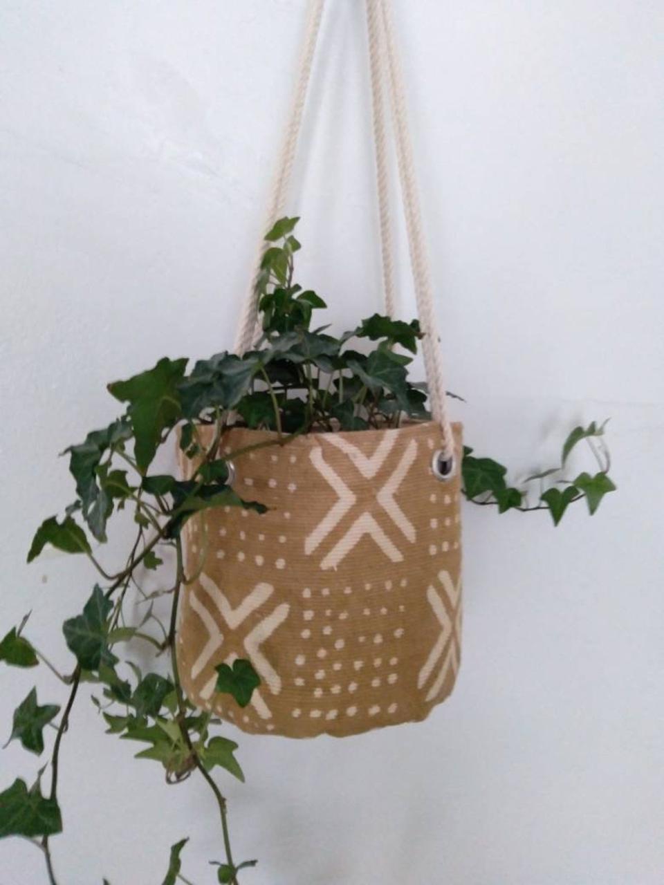 12) Mudcloth Hanging Plant Basket