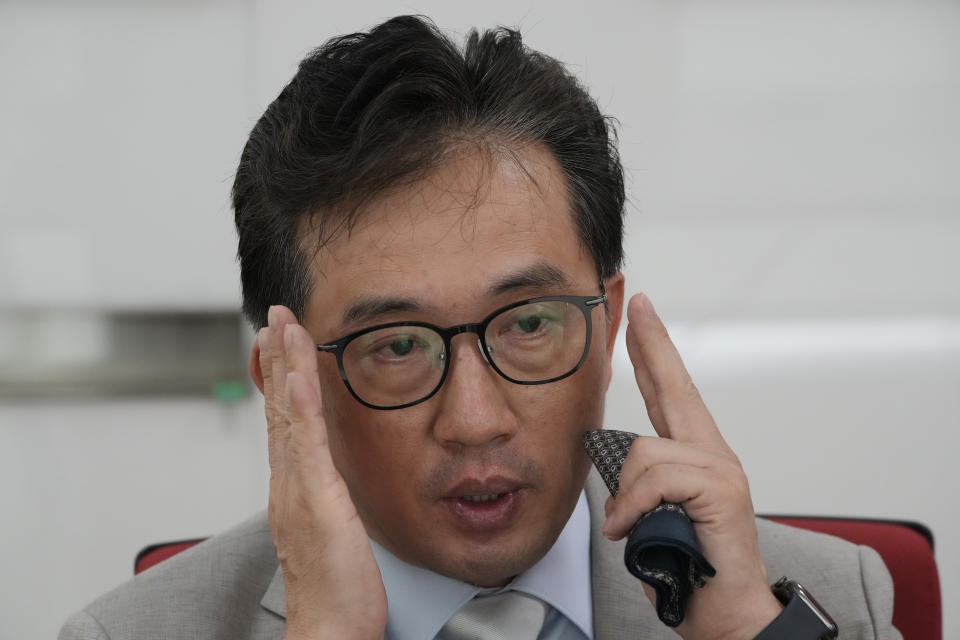 Ri Il Gyu, a former political counselor at the North Korean Embassy in Cuba who defected to South Korea last November, speaks during an interview with The Associated Press at the Associated Press bureau in Seoul, South Korea, Friday, Aug. 2, 2024. (AP Photo/Ahn Young-joon)