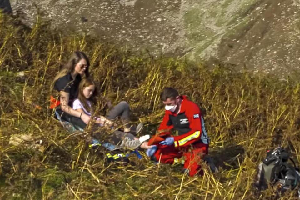 The test pilot flew to a simulated casualty site on The Band, near Bowfell (PA)