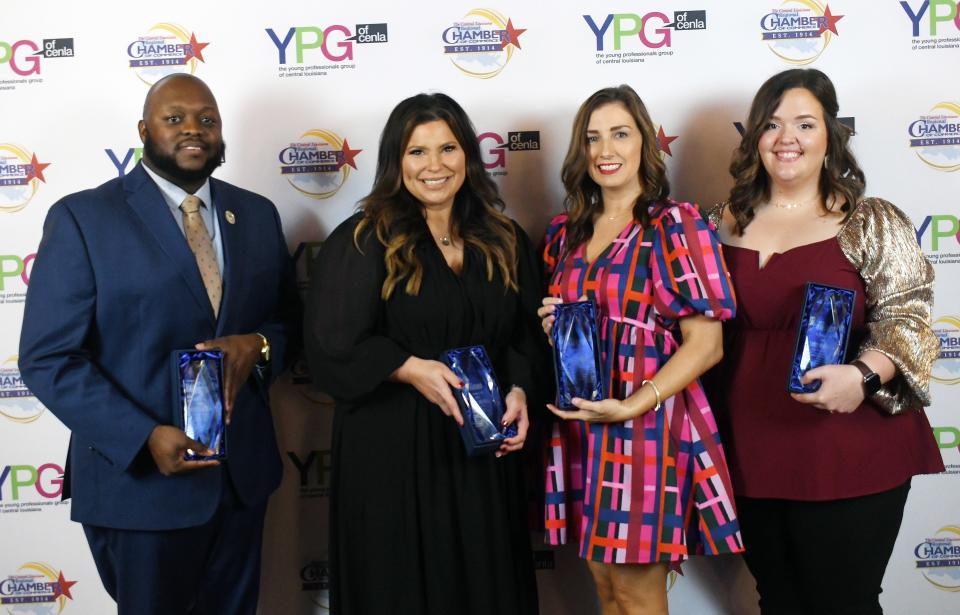 Brandon Wilkinson (from left), Crystal Mitchell, Mandi Guillory and Emily McGruder are the winners of the Young Professionals Group of Cenla and the Central Louisiana Regional Chamber of Commerce  Cenla 4Ward 4-Under-40 Awards.