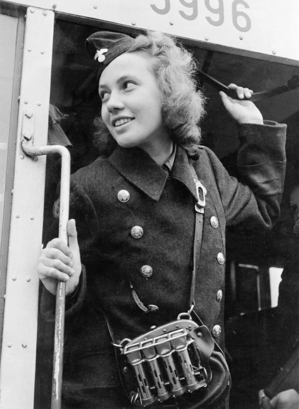 A woman working on the railroad in 1943.