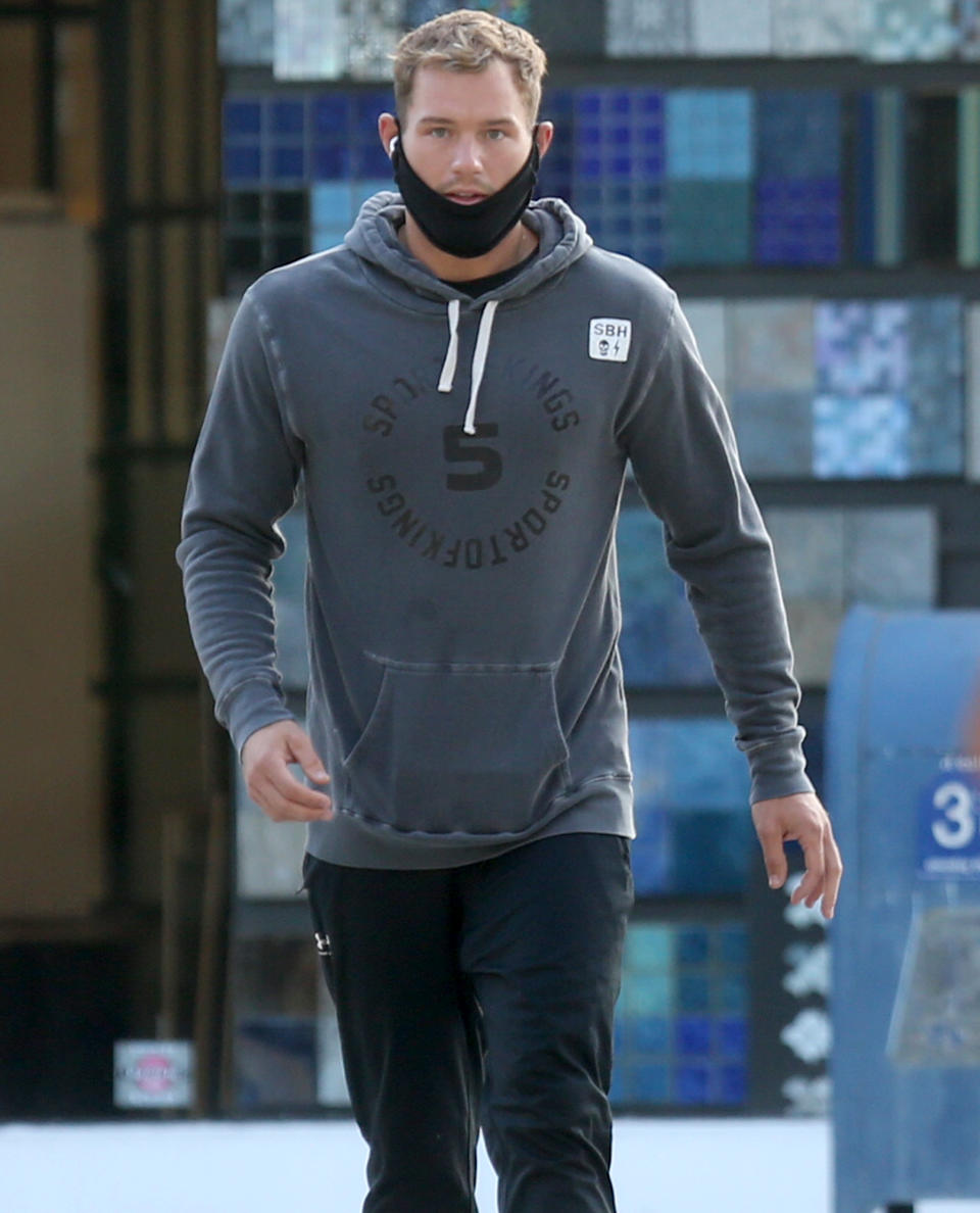 <p>The <em>Bachelor'</em>s Colton Underwood is seen out wearing a grey sweatshirt and black pants on Wednesday.</p>