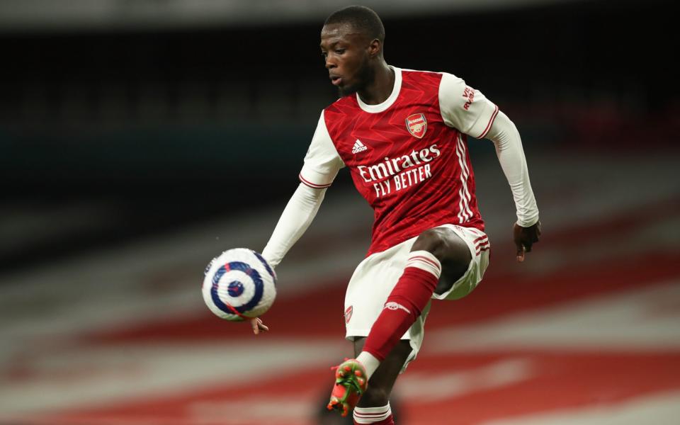 Nicolas Pepe playing for Arsenal during the 2020-21 Premier League season