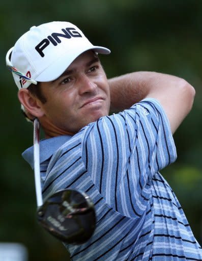 South Africa's Louis Oosthuizen tees off from the ninth hole during the final round of the Deutsche Bank Championship on September 3. He closed with an even-par 71 on the TPC Boston to finish solo in second at 19-under at the $8 mn tournament