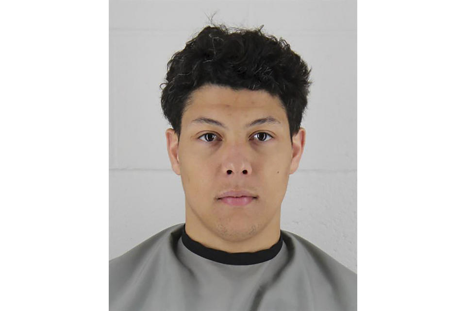 CORRECTS TO KANSAS NOT MISSOURI This photo released by the Johnson County Sheriff’s Office in Kansas, on Wednesday, May 3, 2023, shows Jackson Mahomes. The brother of Kansas City Chiefs quarterback Patrick Mahomes was booked into jail Wednesday on aggravated sexual battery charges over a restaurant altercation. (Johnson County Sheriff’s Office via AP)