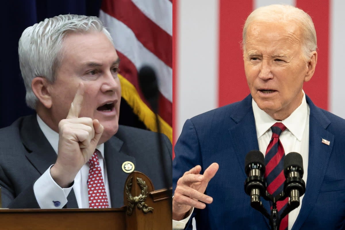 President Joe Biden (right) declined to testify in the House Republican impeachment probe on Monday, after being invited to by James Comer (right) (Getty)