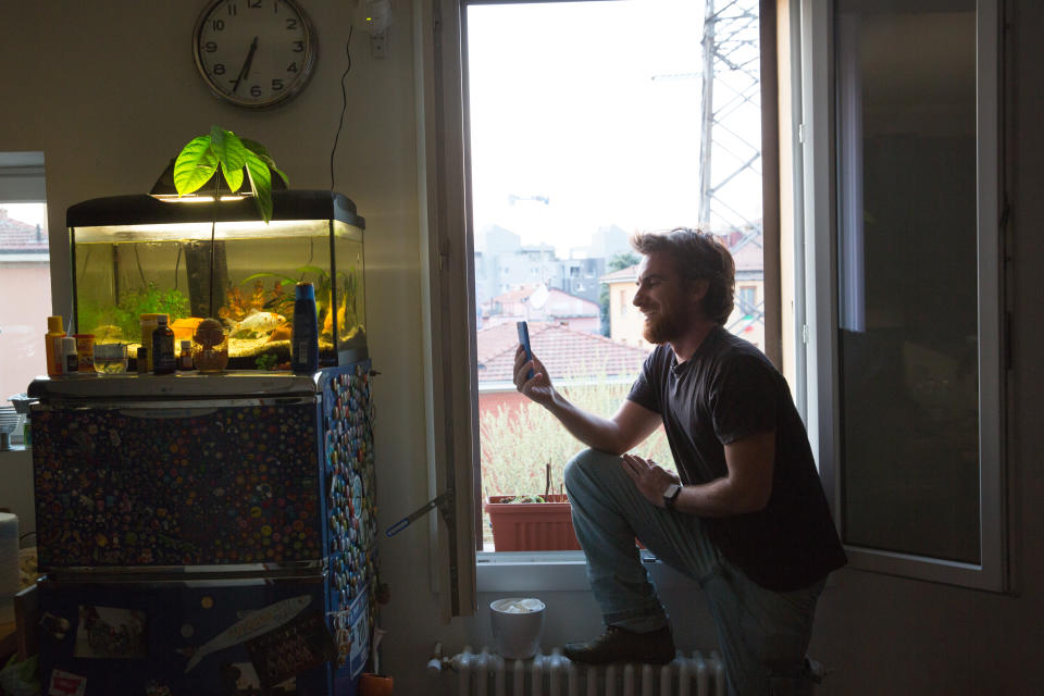 BOLOGNA, ITALY - MARCH 19: Simone M. talks with his granparents Franco F. and Tamara V. by whatsapp videocall  on March 19, 2020 in Bologna, Italy. The Italian government continues to enforce the nationwide lockdown measures to control the spread of COVID-19. (Photo by Massimo Cavallari/Getty Images)