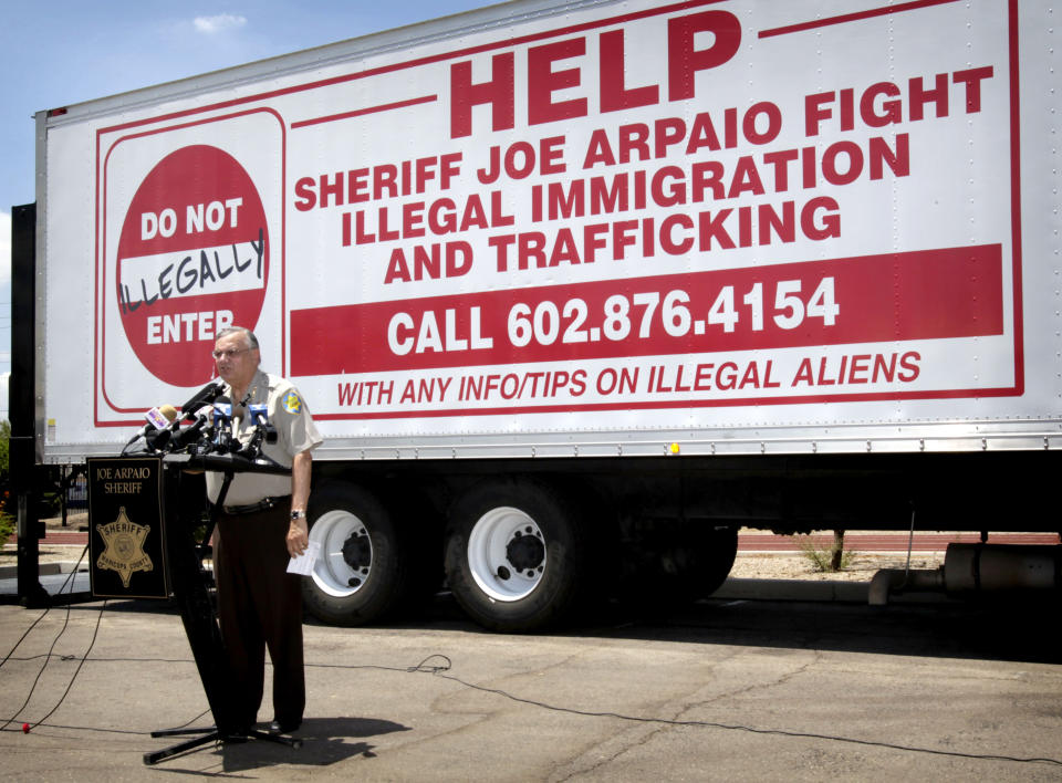 <p> FILE - In this July 29, 2010, file photo, Maricopa County Sheriff Joe Arpaio speaks at a news conference in Phoenix. President Donald Trump plans to revitalize a long-standing program to deputize local police officers to enforce federal immigration law. The program was used in the past by Arpaio, then sheriff of metro Phoenix, to conduct immigration patrols that were later discredited in court. (AP Photo/Matt York, File) </p>