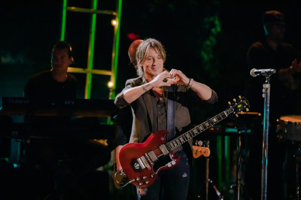 Keith Urban performs onstage in this image released on April 2, 2023 at the CMT Music Awards Outdoor Stage in Austin, Texas.