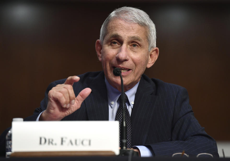 Dr. Anthony Fauci, director of the National Institute for Allergy and Infectious Diseases, testifies before a Senate Health, Education, Labor and Pensions Committee hearing on Capitol Hill in Washington, Tuesday, June 30, 2020. (Kevin Dietsch/Pool via AP)