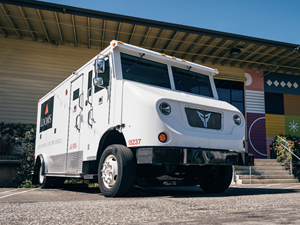 Armored electric vehicle for Loomis, manufactured by Xos