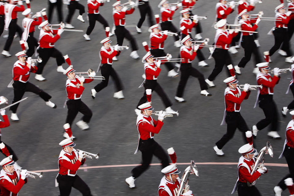 The University of Wisconsin Marching Band performs in the 124th Rose Parade in Pasadena, Calif., Tuesday, Jan. 1, 2013. (AP Photo/Patrick T. Fallon)