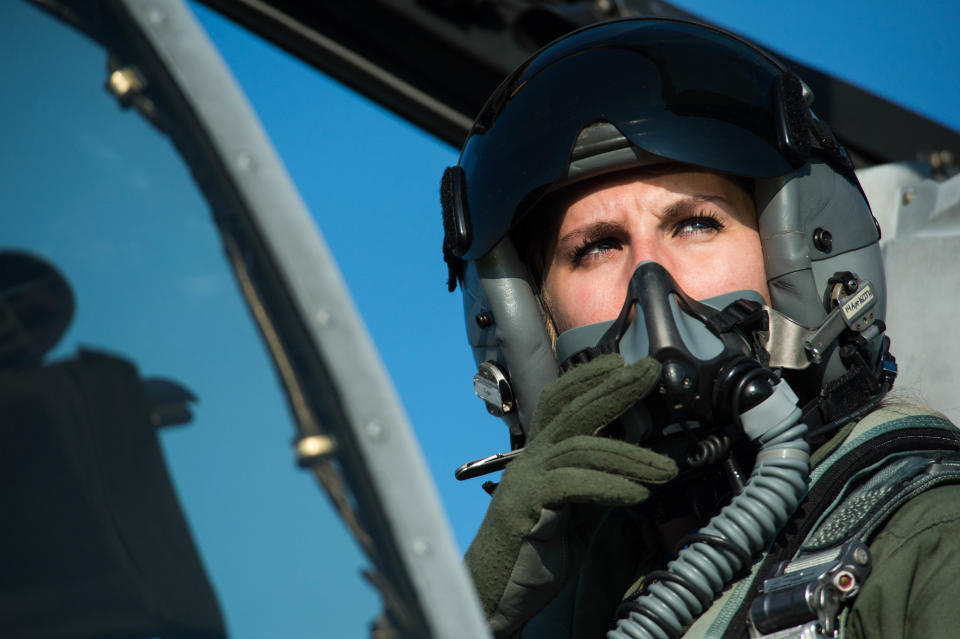 1st Lt. Kayla Bowers, a 74th Expeditionary Fighter Squadron A-10 Thunderbolt II pilot, looks out of the cockpit of her aircraft during the squadron's deployment in support of Operation Atlantic Resolve at Graf Ignatievo, Bulgaria, March 18, 2016. Operation Atlantic Resolve is a demonstration of the United States' continued commitment to the collective security of NATO.