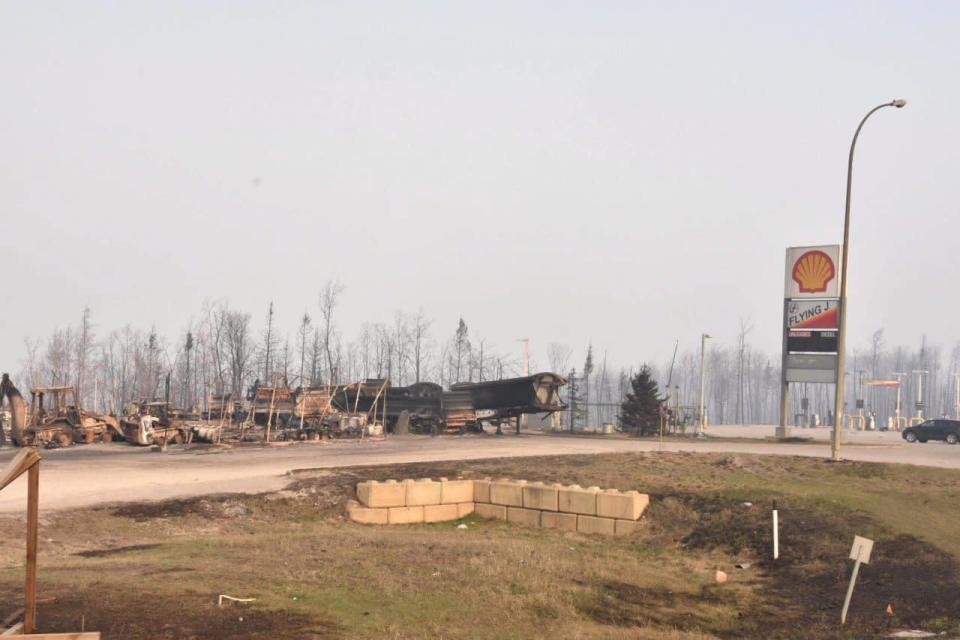 The burned-out Flying J service centre in Fort McMurray, Alta. is shown on Wednesday, May 4, 2016. THE CANADIAN PRESS/Terry Reith