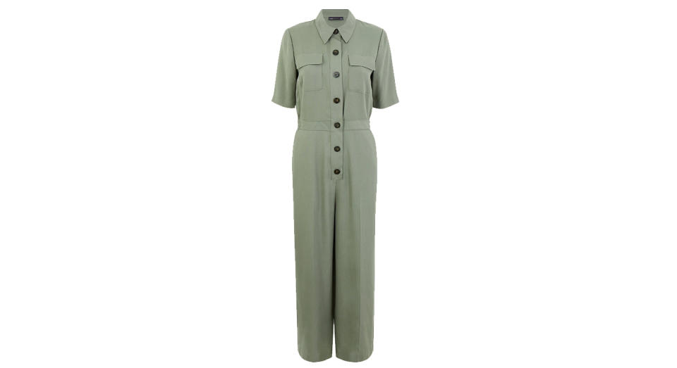 Linen Rich Button Front Utility Jumpsuit