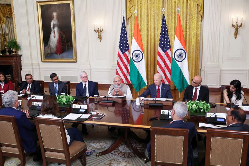 U.S. President Biden and India's Prime Minister Modi meet with senior officials and CEOs of American and Indian companies, in Washington