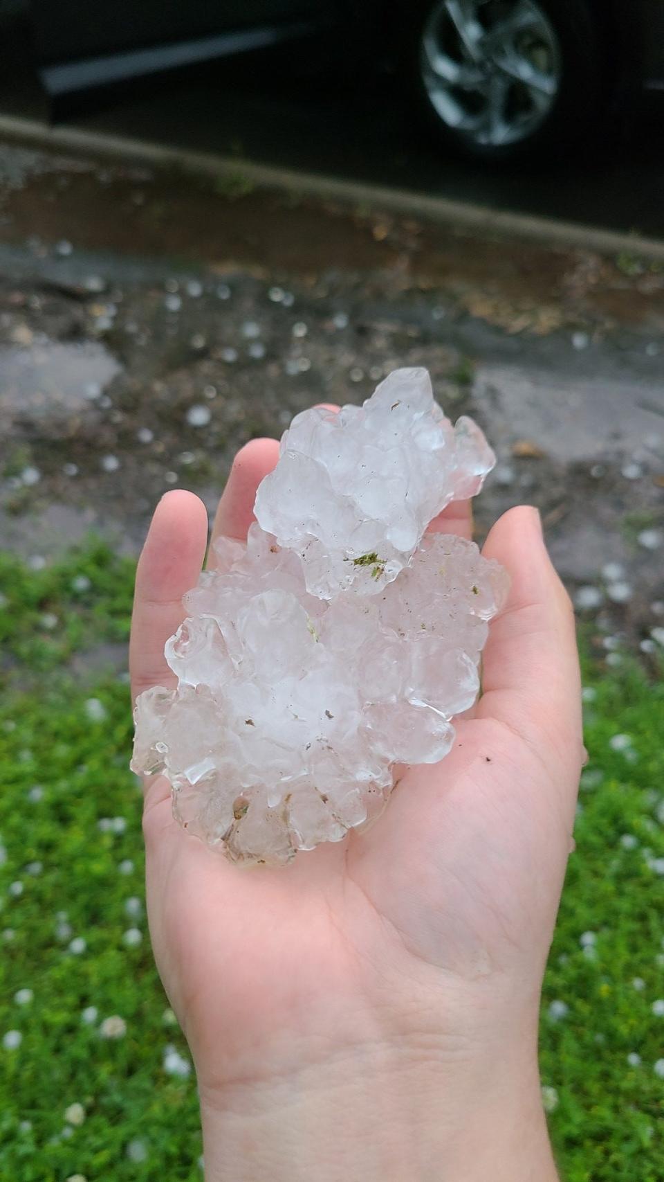 Hail in Clarksville, Tenn. The National Weather Service issued a tornado warning for Northwestern Montgomery on Wednesday, May 8.