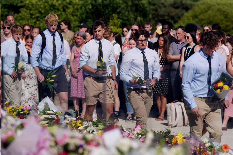 Barnaby Webber'ss team mates attend a vigil at the University of Nottingham after he and two others - Grace O'Malley-Kumar and Ian Coates - were killed and another three hurt in connected attacks on Tuesday morning. Picture date: Wednesday June 14, 2023.