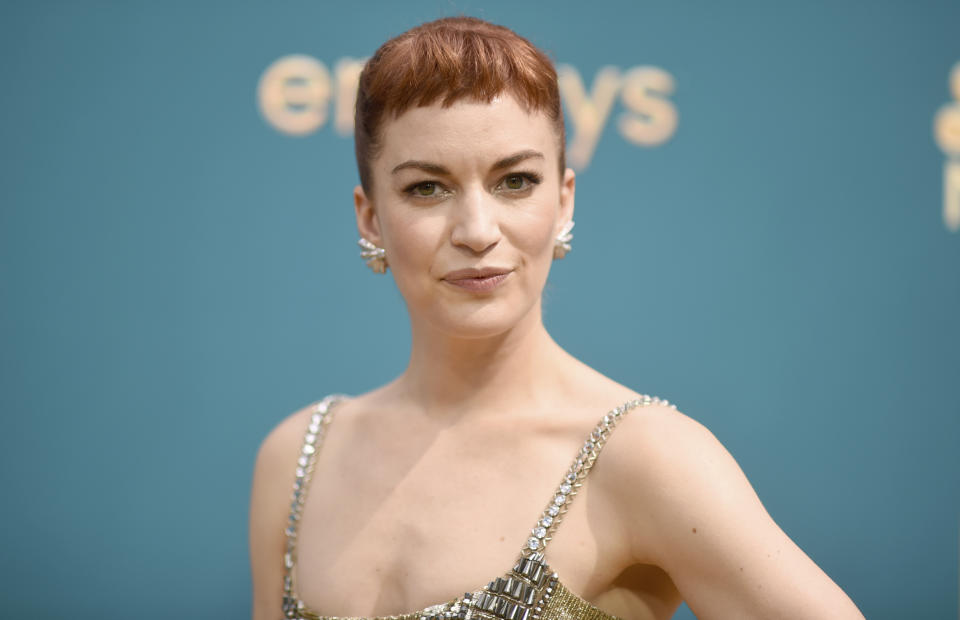 Britt Lower arrives at the 74th Primetime Emmy Awards on Monday, Sept. 12, 2022, at the Microsoft Theater in Los Angeles. (Photo by Richard Shotwell/Invision/AP)