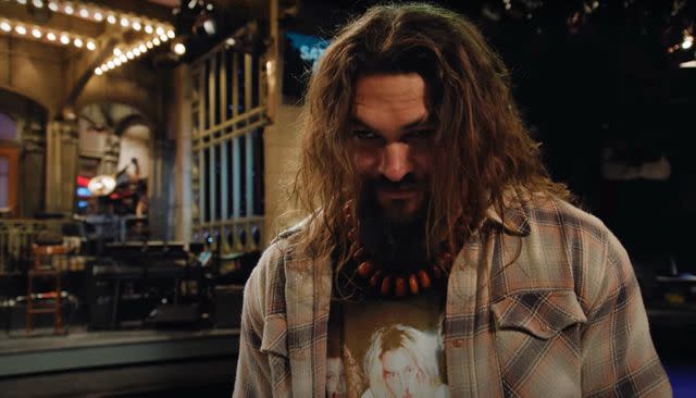 <p>Saturday Night Live/ YouTube</p> Jason Momoa in a promo for 'Saturday Night Live'