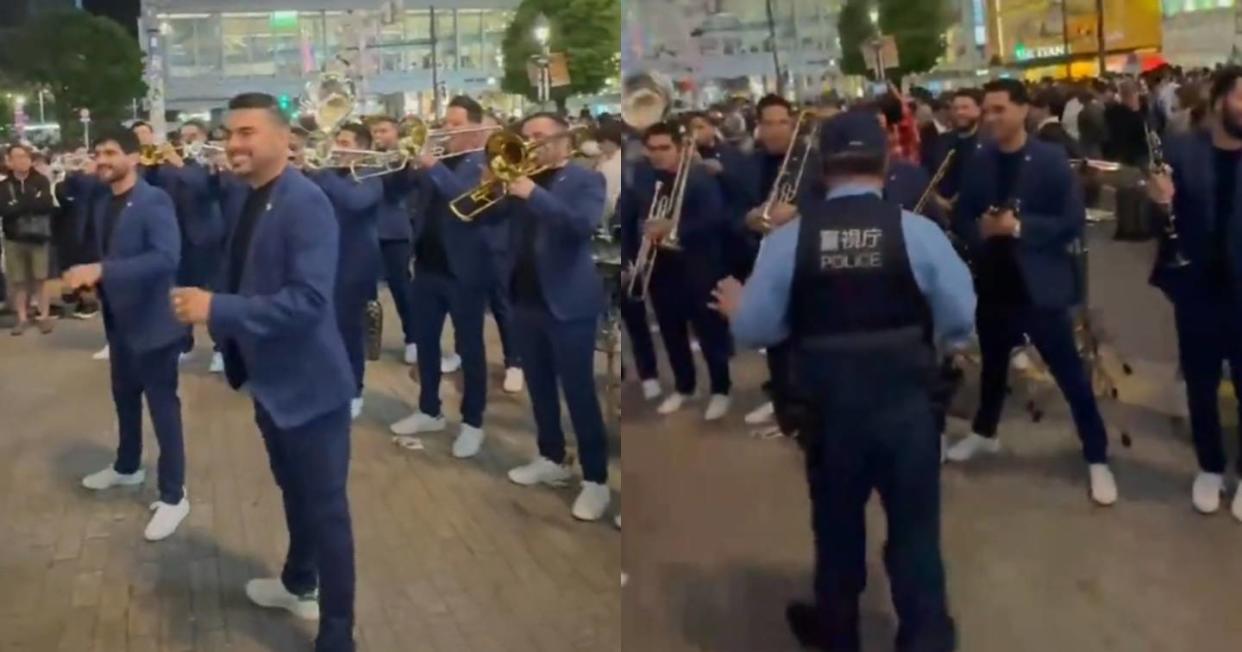 La Banda El Recodo iba a tocar en el cruce de Shibuya en Japón y la policía los detuvo. Foto: Captura de video TikTok vía @yakurefu