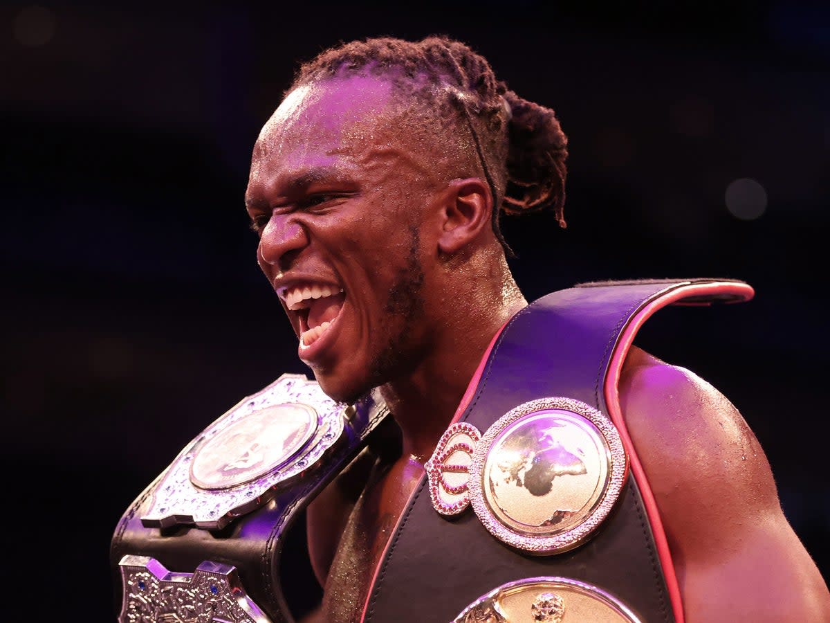 YouTube star KSI celebrates his victory over rapper Swarmz (Getty Images)