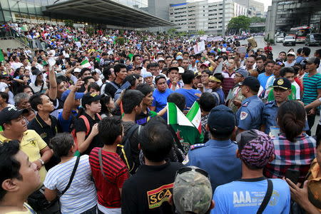 Protesters belonging to the Iglesia ni Cristo (Church of Christ) group gather for a rally at EDSA highway in Mandaluyong, Metro Manila August 30, 2015. REUTERS/Romeo Ranoco