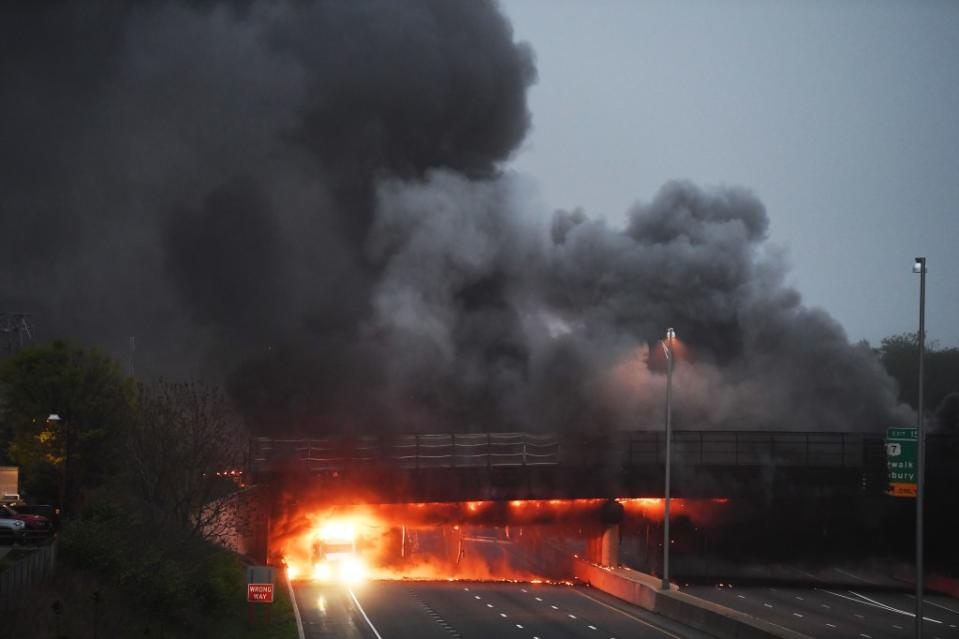 The raging fire seen from the highway in Connecticut. Matthew McDermott