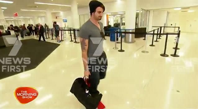 Scott Broadbridge pictured at LAX after leaving Colombia on Monday. Photo: 7 News