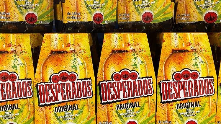 Desperados Tequila-flavoured beer on sale in supermarket, Viersen, Germany, 9 July 2020