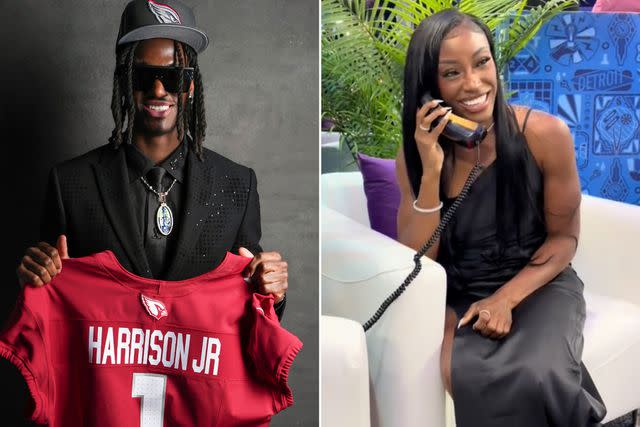 <p>Todd Rosenberg/Getty ; Charokee Young/TikTok</p> Marvin Harrison Jr. after being selected fourth overall in the first round by the Arizona Cardinals during the 2024 NFL draft on April 25, 2024. ; Charokee Young at the 2024 NFL Draft on April 25, 2024.