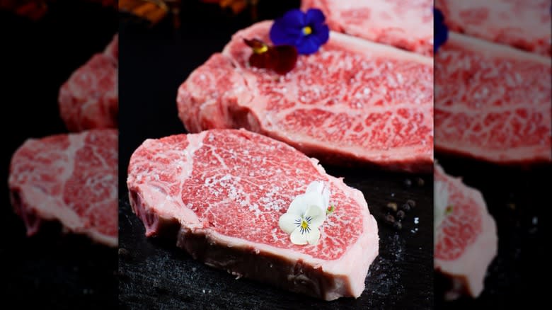 raw Wagyu flower garnish