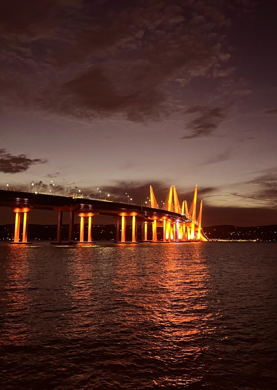The Gov. Mario Cuomo Bridge was lit up in orange to raise awareness for hunger relief Nov. 15, 2023. The initiative was organized by Hillside Food Outreach, a nonprofit that delivers nutritious groceries to low-income and limited mobility families, seniors, and the chronically ill in New York and Connecticut.