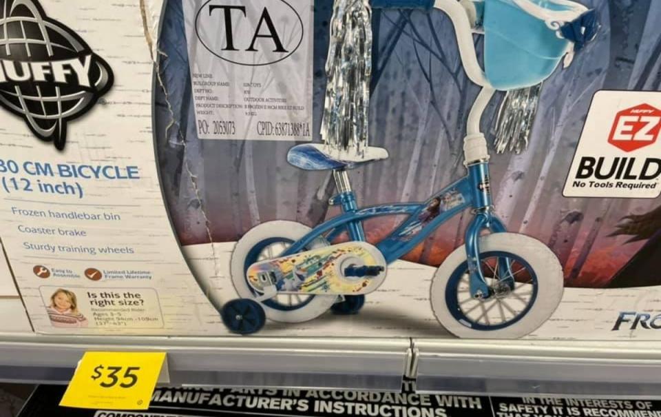 Target shoppers couldnt belive the savings in store across the kids range, including this Frozen bike for $35. Picture: Facebook

https://go.skimresources.com?id=129856X1600306&xs=1&url=https%3A%2F%2Fwww.target.com.au%2Fp%2Fdisney-frozen-ez-build-kids-bike-4-cm%2F63871371