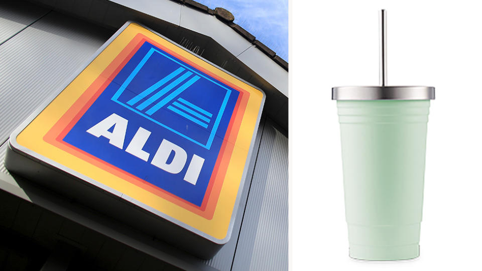 Aldi fans are going nuts over their $10 insulated cup that keeps drinks icy cold for hours. Photo: Getty/Aldi