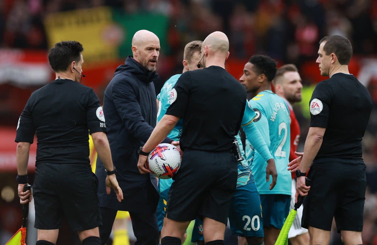 Erik ten Hag confronts referee Anthony Taylor at full-time (Reuters)
