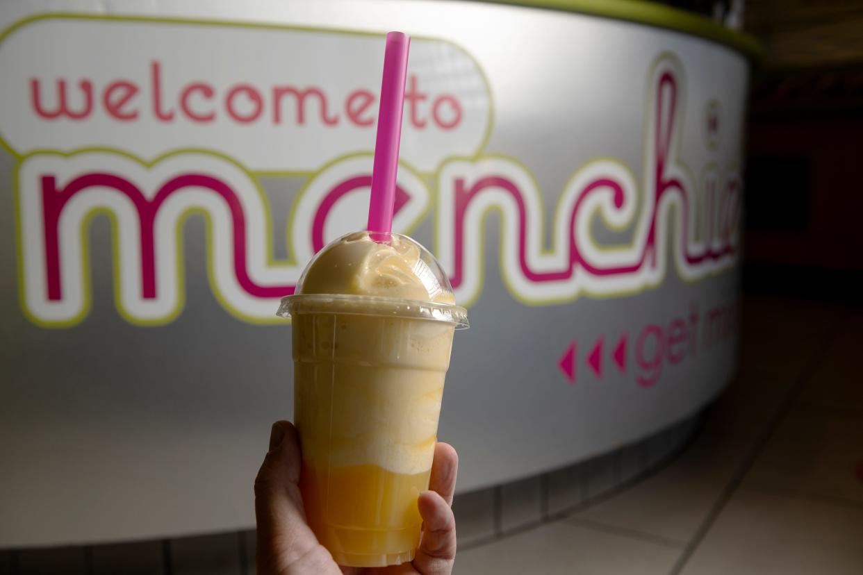 The Disneyland Dole Pineapple Float is a popular option at Menchie's Frozen Yogurt in Hesperia.