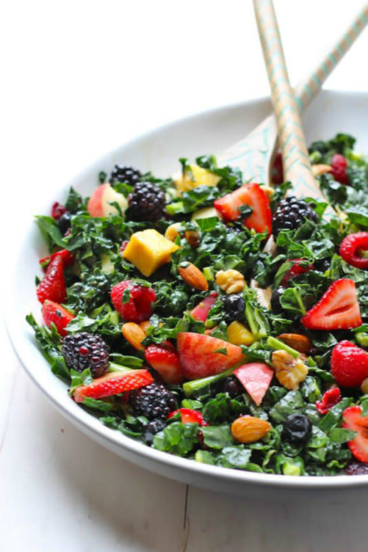 <p>The Balanced Berry</p><p>With the tangy dressing, ripe fruit and fresh kale this salad is everything. Bring it to your next BBQ, and it will be a hit!<br></p><p><strong>Recipe here: </strong><strong><a href="http://www.thebalancedberry.com/kale-summer-salad/" rel="nofollow noopener" target="_blank" data-ylk="slk:Kale Summer Salad;elm:context_link;itc:0;sec:content-canvas" class="link ">Kale Summer Salad</a></strong></p>