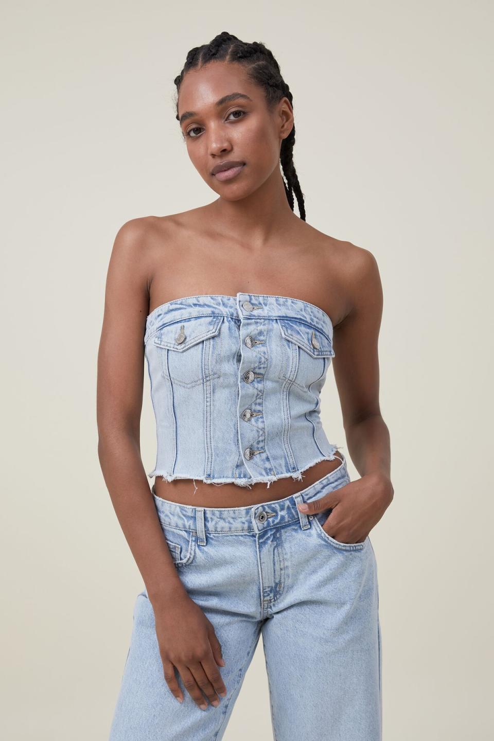 <p><a href="https://go.redirectingat.com?id=74968X1596630&url=https%3A%2F%2Fcottonon.com%2FUS%2Fdenim-corset%2F9359198876715.html&sref=https%3A%2F%2F" rel="nofollow noopener" target="_blank" data-ylk="slk:Shop Now;elm:context_link;itc:0;sec:content-canvas" class="link ">Shop Now</a></p><p>Denim Corset</p><p>$49.99</p><p>cottonon.com</p>