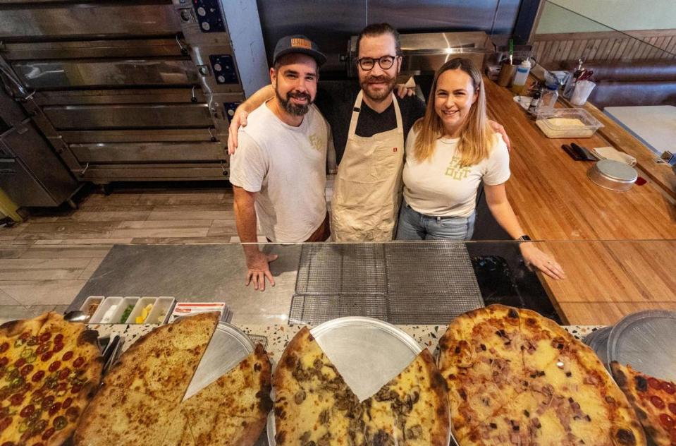 David Rodriguez, pizza maker Doug Sorek and Cici Rodriguez at Far Out Pizza on Calle Ocho in Little Havana, located next to Union Beer, the Rodriguezes’ other business.