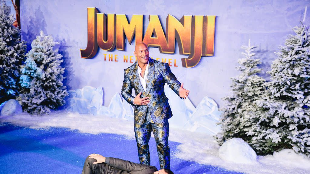 jack black and the rock at the premiere of sony pictures jumanji the next level