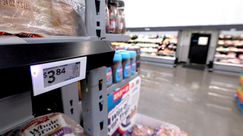 A digital shelf label at Walmart. The company announced that it planned to roll out the labels on June 6, 2024.